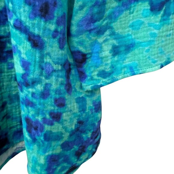 BELLE Kim Gravel Blue Tie Dye Top Size Medium Cotton Gauze Boho Womens Top - Picture 9 of 10